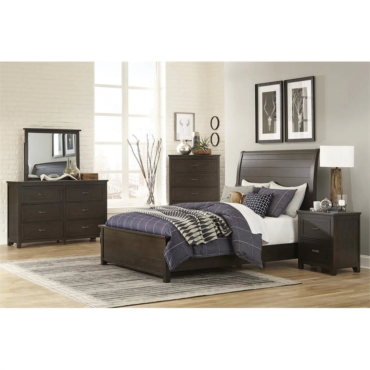 California King Sleigh Bed in Dark Cherry O716