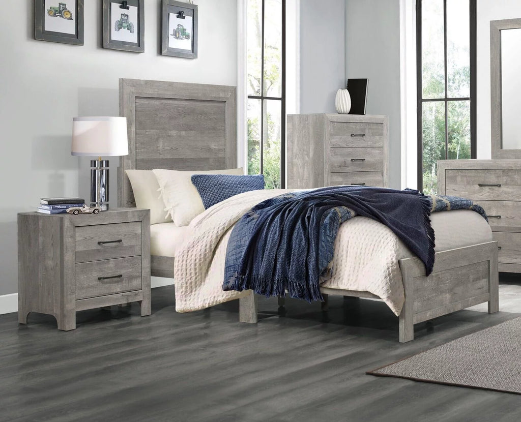 Gray Twin Size Bed and 2 Nightstands 3pc Set P212