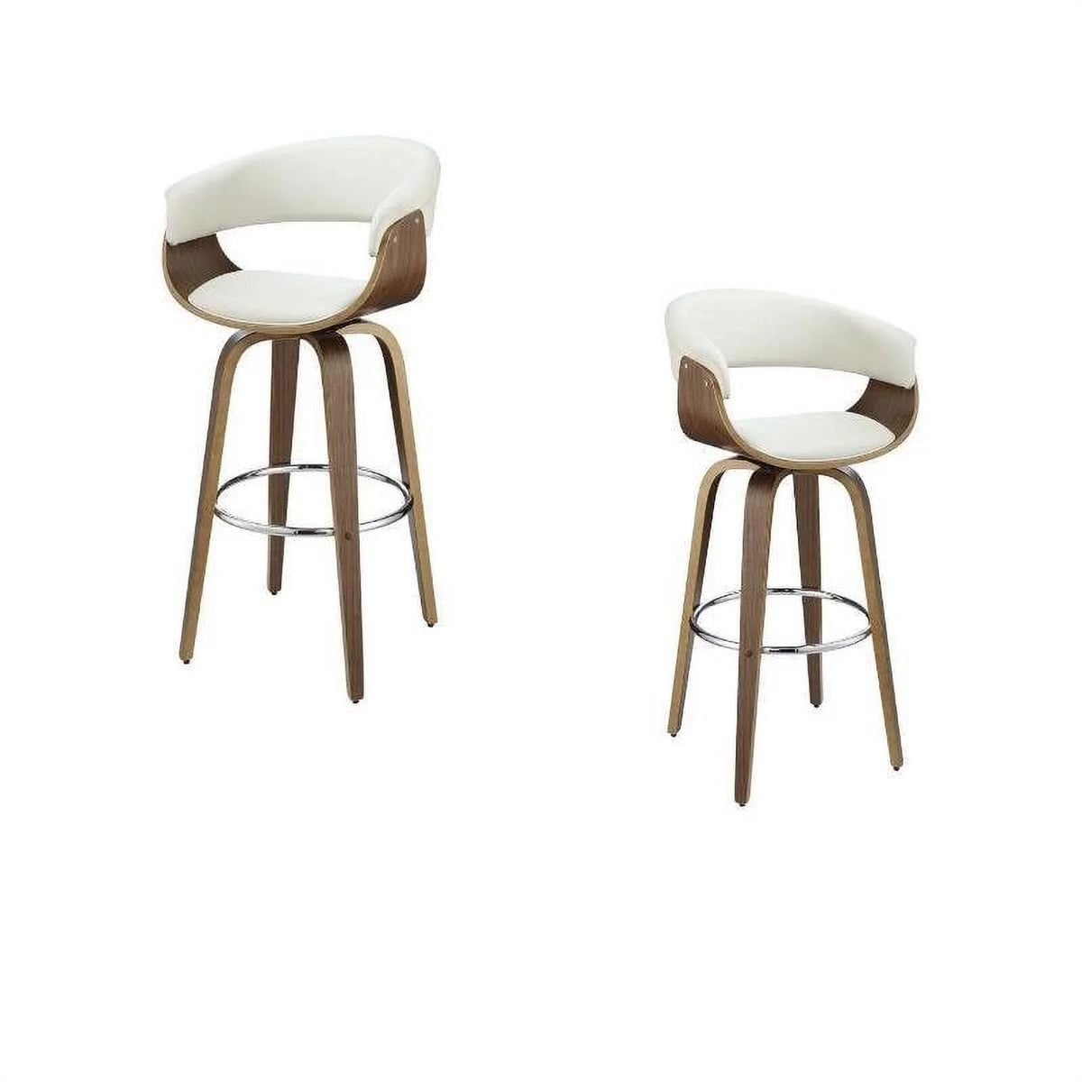 Set of 2 White Upholstered Wooden Bar Stools Q2114