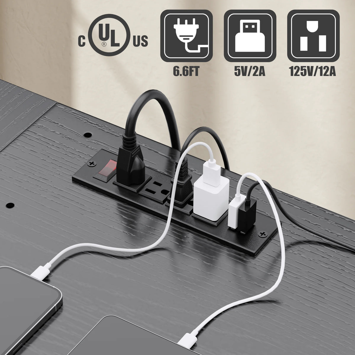 L Shaped Desk with LED Light and Monitor Stand, Black U406