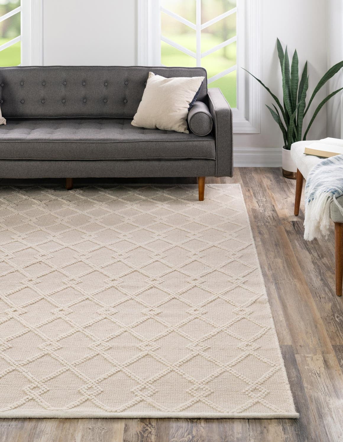 Vanilla Bean Ivory 10' Square Hand Made Geometric Modern Flatweave Rug K66604