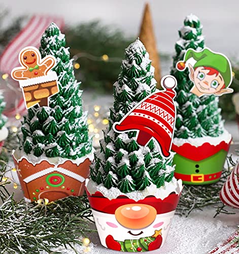 128 Pieces Christmas Cupcake Toppers Wrappers A740190