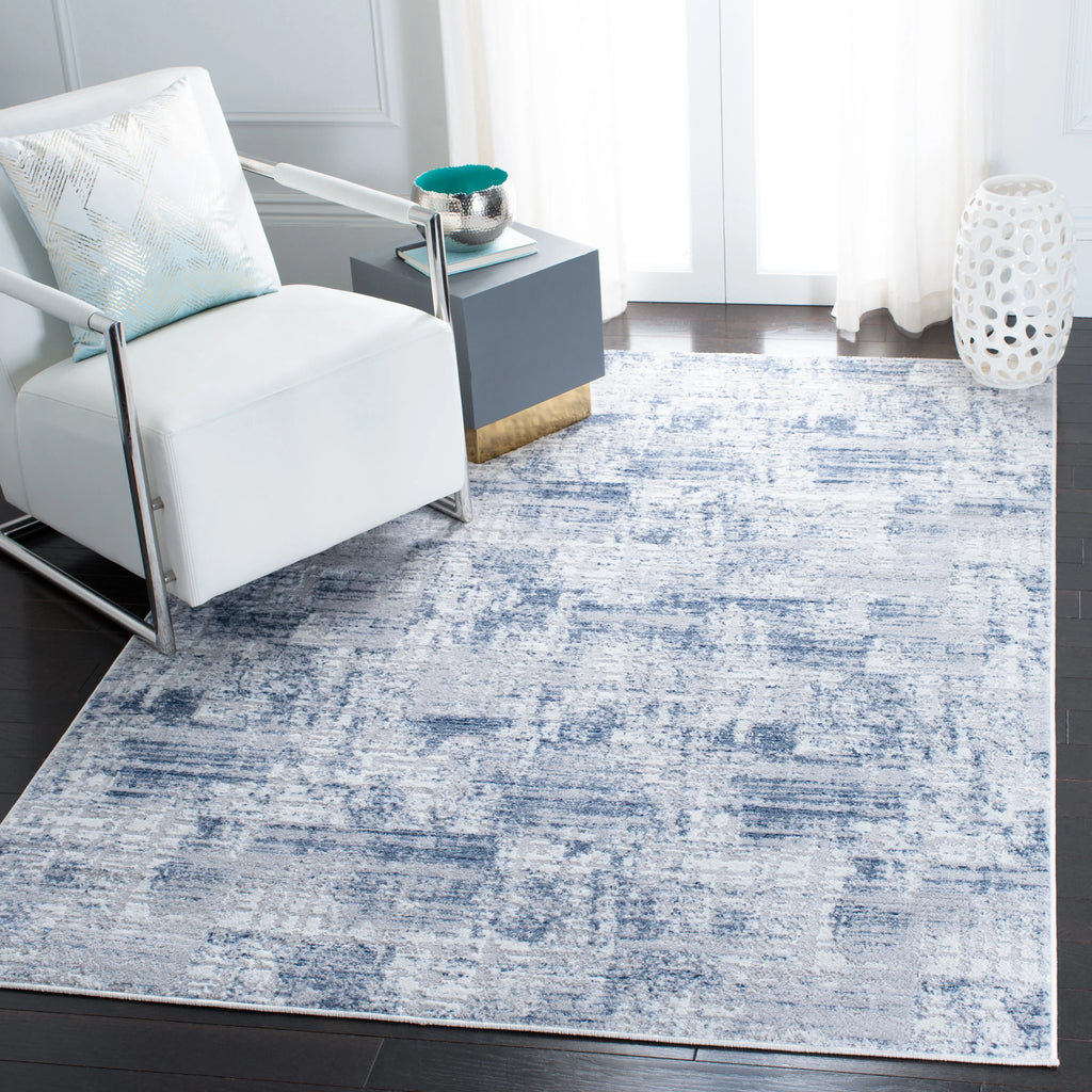 Navy Light Grey Abstract Area Rug 8' x 10' R9458