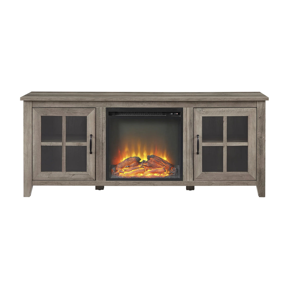 Grey Wash Glass-Door Fireplace TV Stand J234