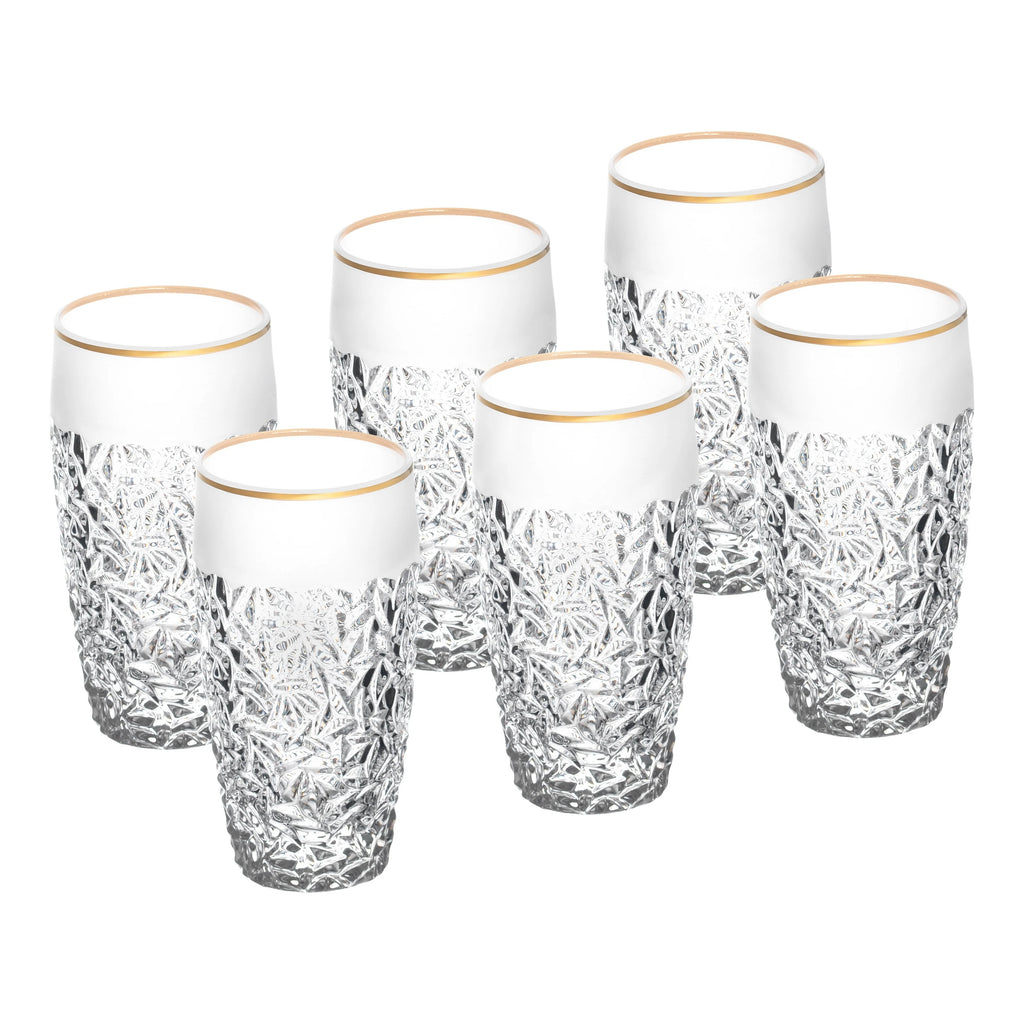 European Crystal Highball Tumbler Set of 6 16 oz Gold Rim T79447