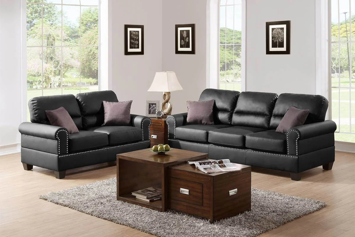 Black 2pc Bonded Leather Sofa Set C365486