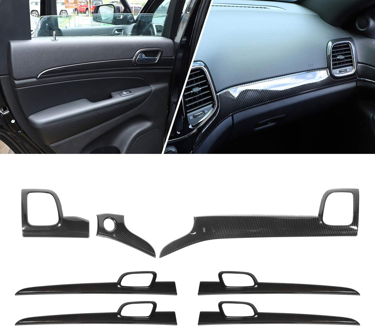 Dashboard Panel Trim & Door Handle Cover Kits Carbon Fiber Texture H8196