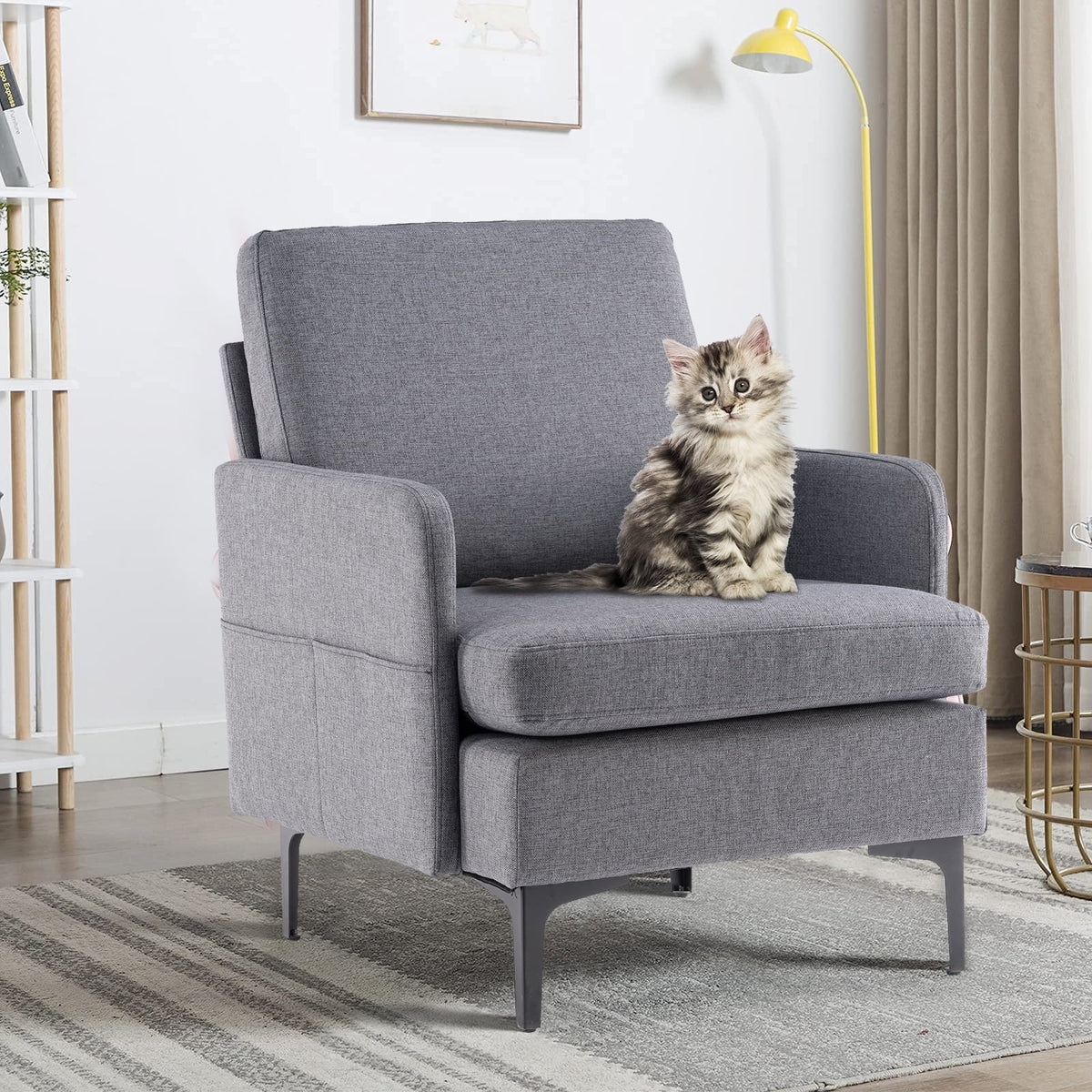 Velvet Upholstered Accent Chair with Wood Legs D897305