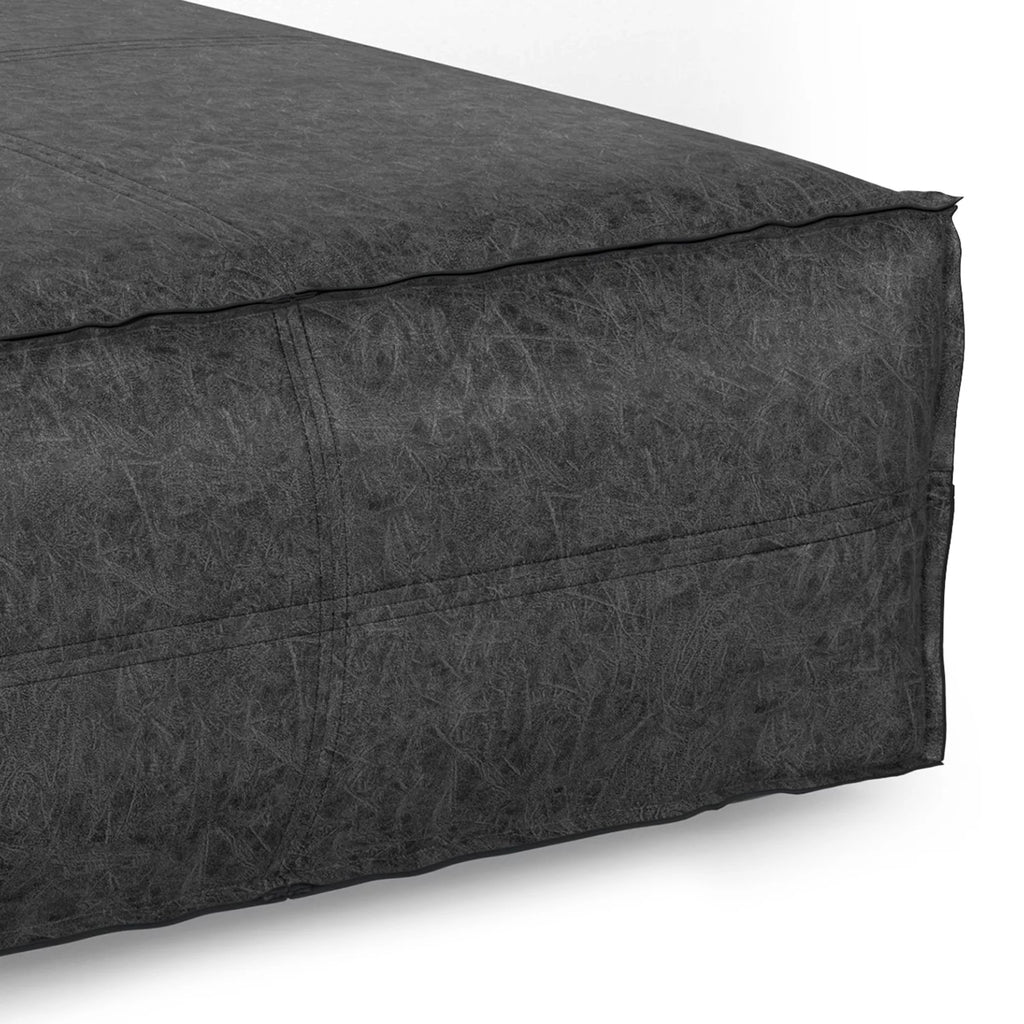 Distressed Black Vegan Faux Leather Pouf F460171