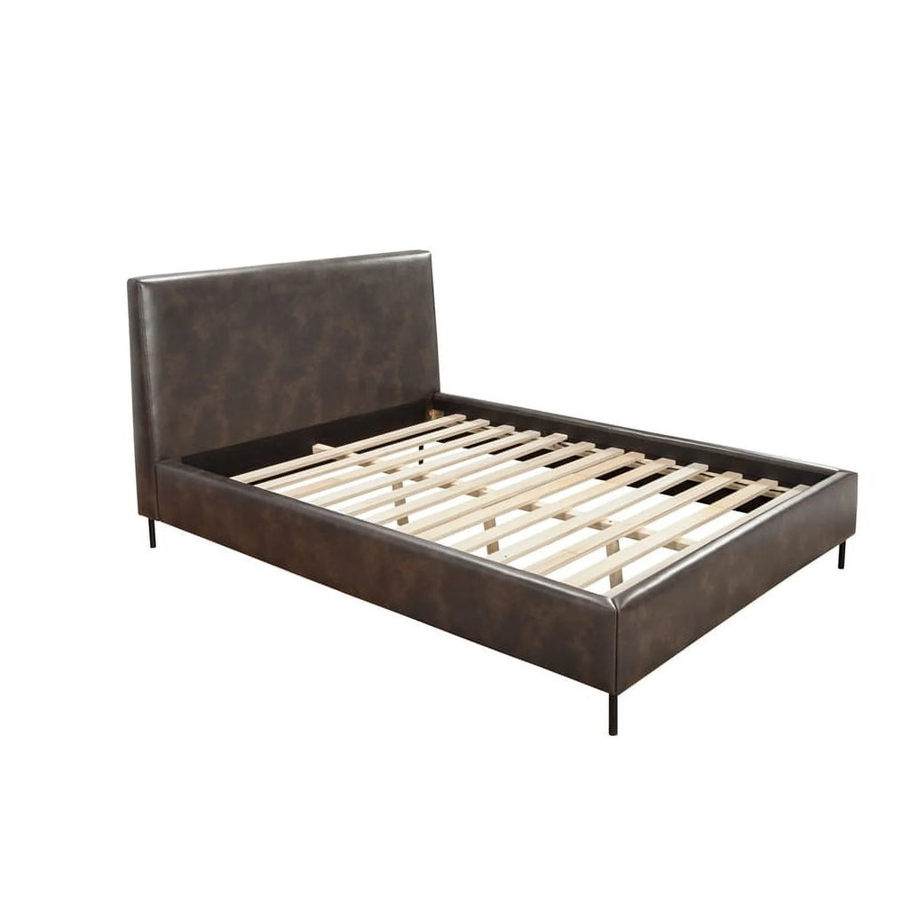 Gray Faux Leather & Solid Wood King Bed with Metal Legs N7962
