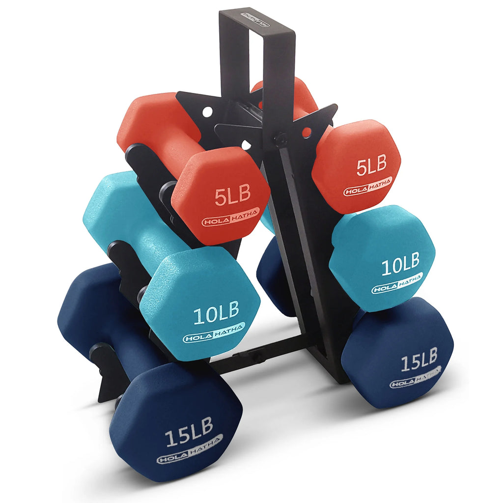 5, 10 & 15 Pound Neoprene Dumbbell Weight Set with Storage Rack J403576