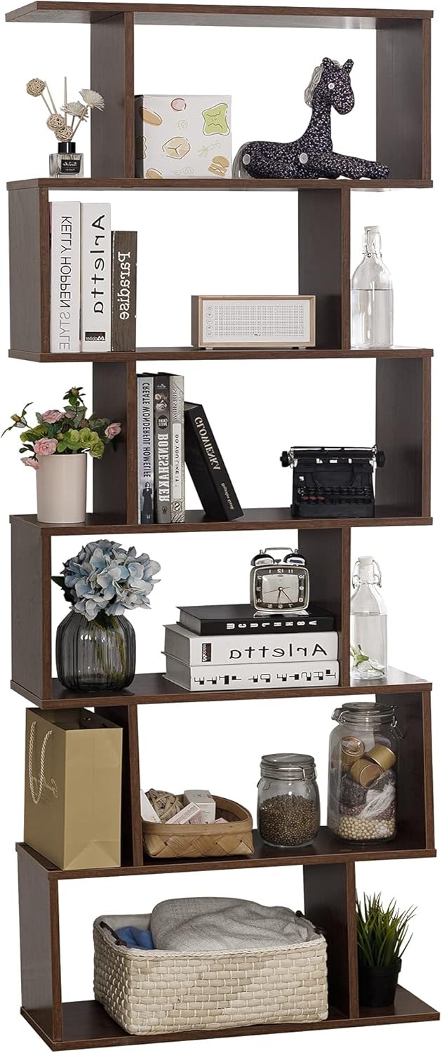 6-Tier Wooden S-Shape Bookcase and Room Divider S644803