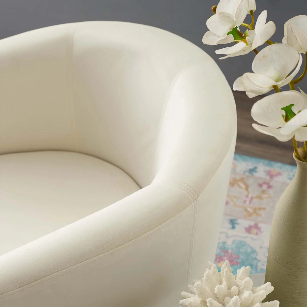Ivory White Velvet Accent Chair and Ottoman W9870
