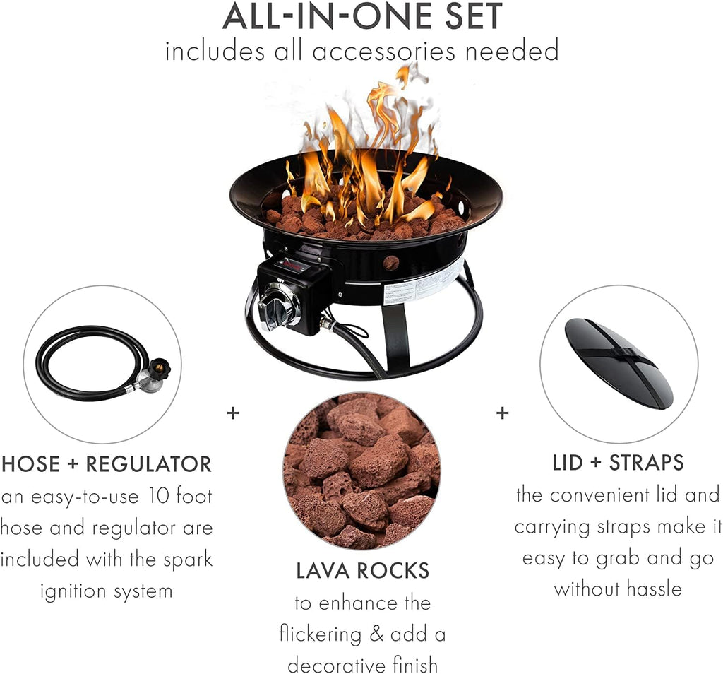 20 Portable Propane Fire Pit 52,000 BTU Smokeless with Cover Carry Kit Black E2806