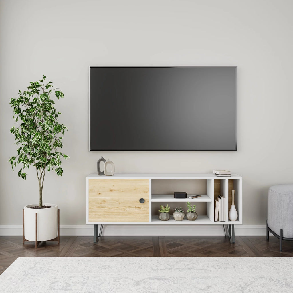 White Oak 2 Tier TV Stand with Doors C26760