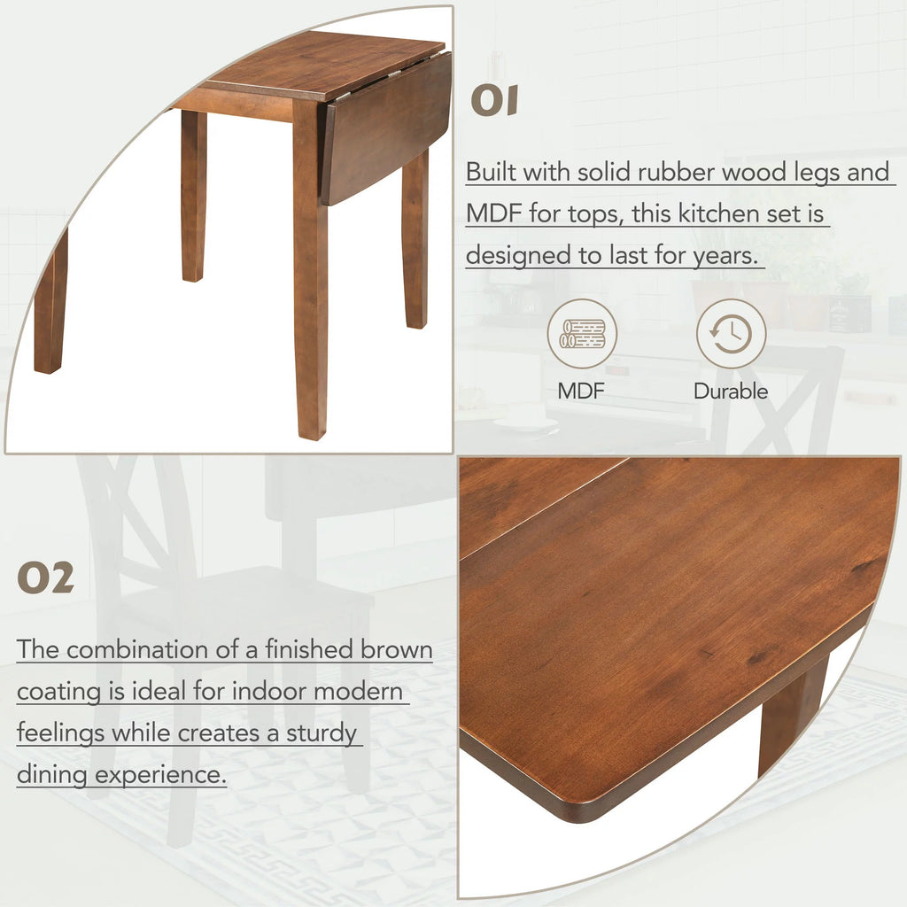3-Piece Wood Drop Leaf Dining Table Set with 2 Chairs J680216