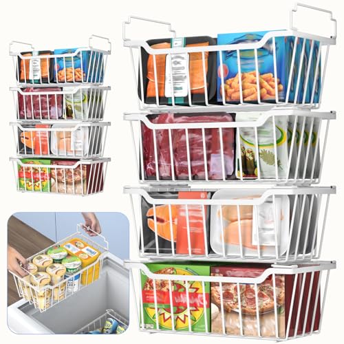 4 Pack Stackable Freezer Organizer Bins with Foldable Handle R61088