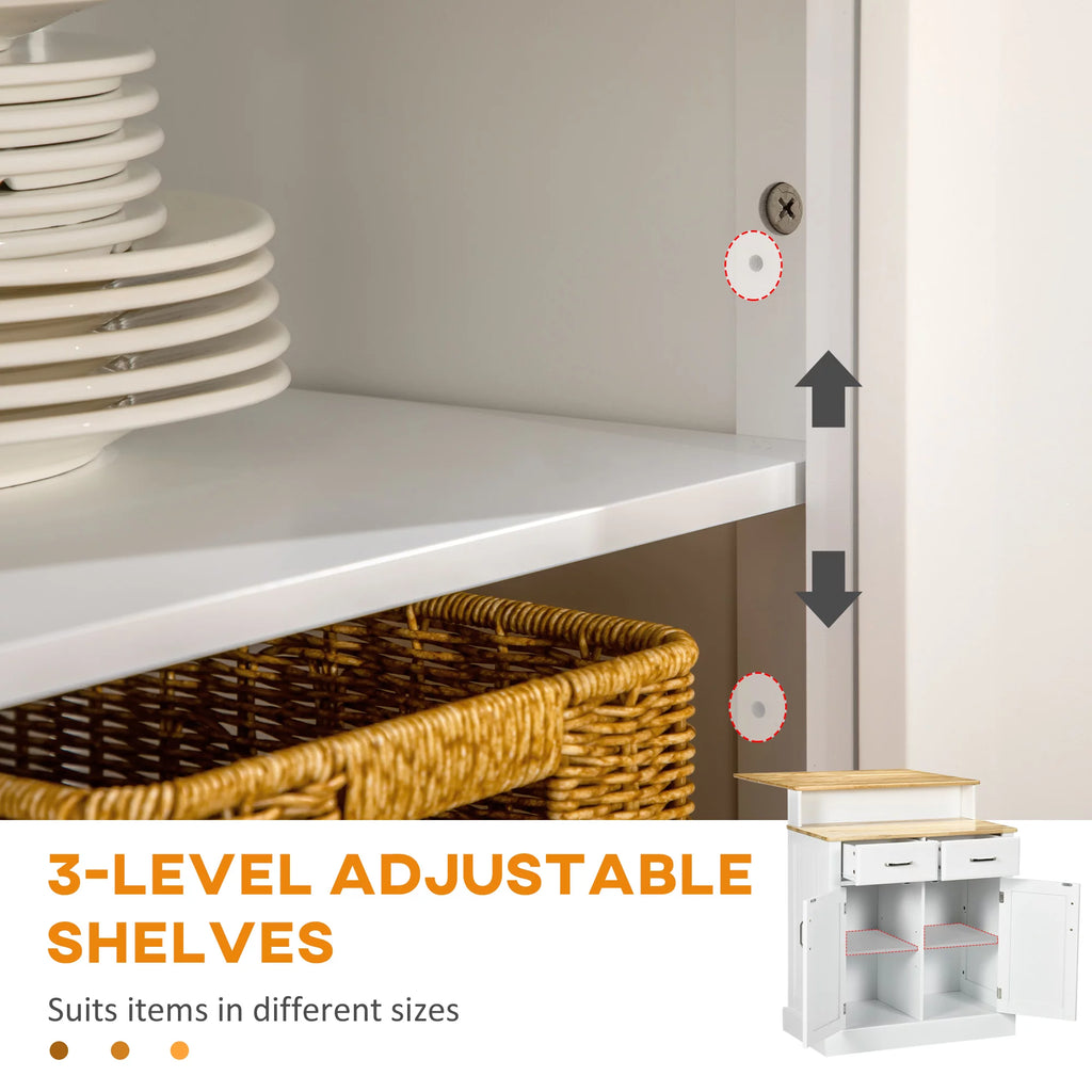 White Kitchen Island with Storage Cabinet and Drawers B3114
