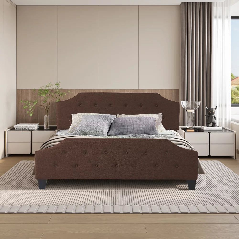 Upholstered Tufted Platform Bed Frame Queen Brown O233688