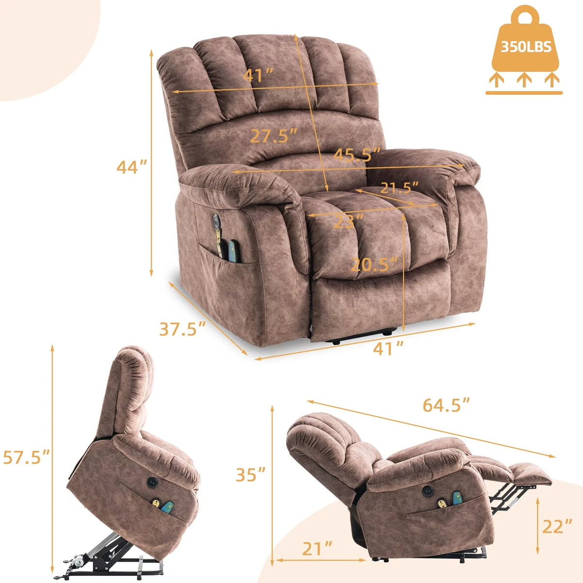 Large Power Lift Recliner with Massage and Heat M3712