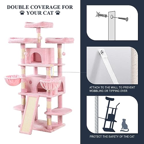 68 Inches Cat Tree Multi-Level Smokey Grey W21005