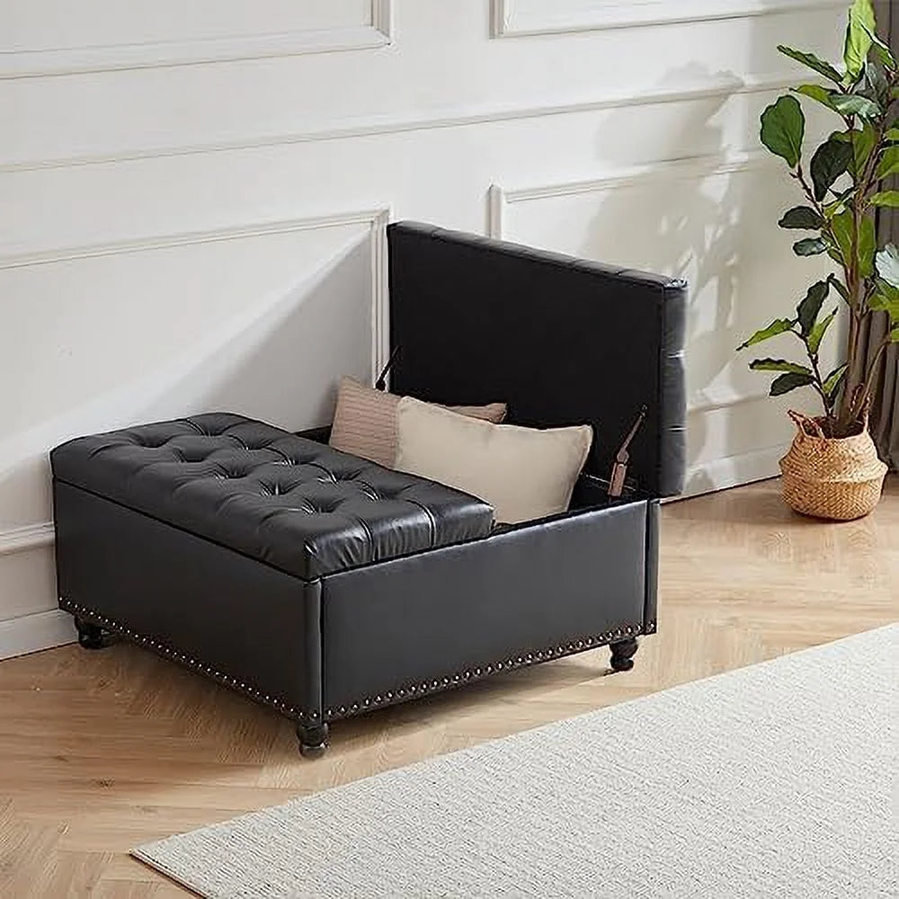 Large Square Tufted Upholstered Ottoman Bench B6897