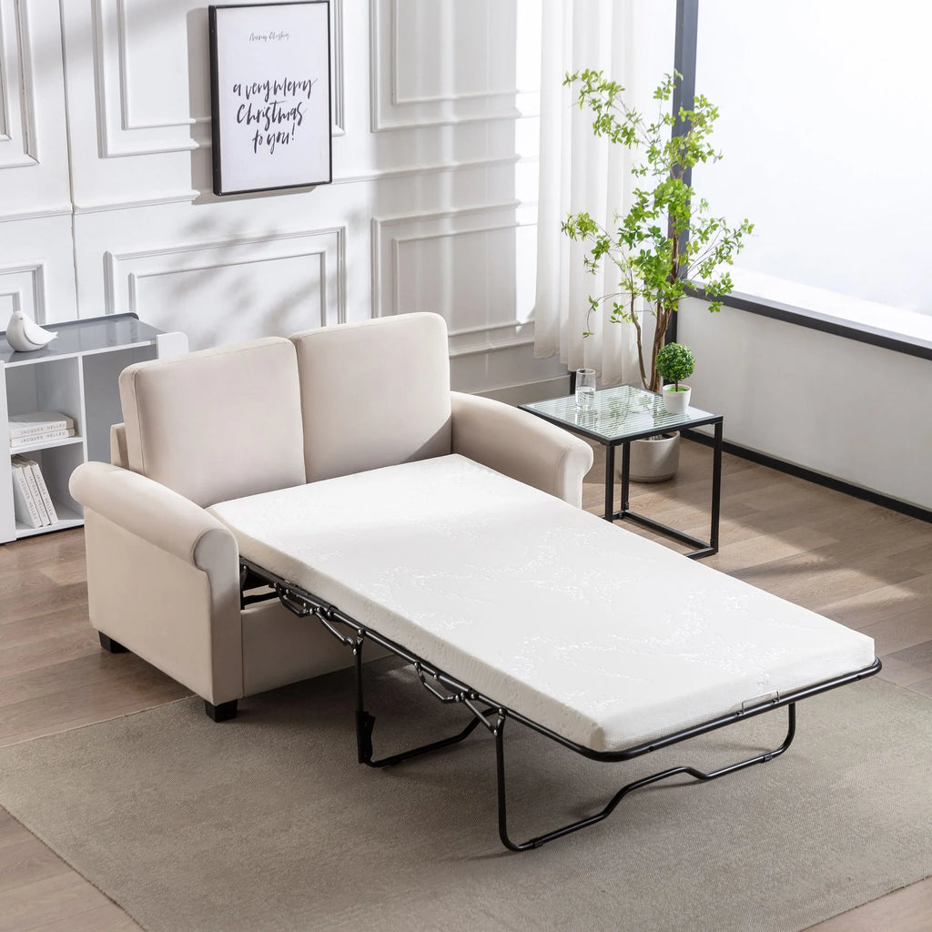 Beige Convertible Sleeper Sofa with Memory Mattress C290