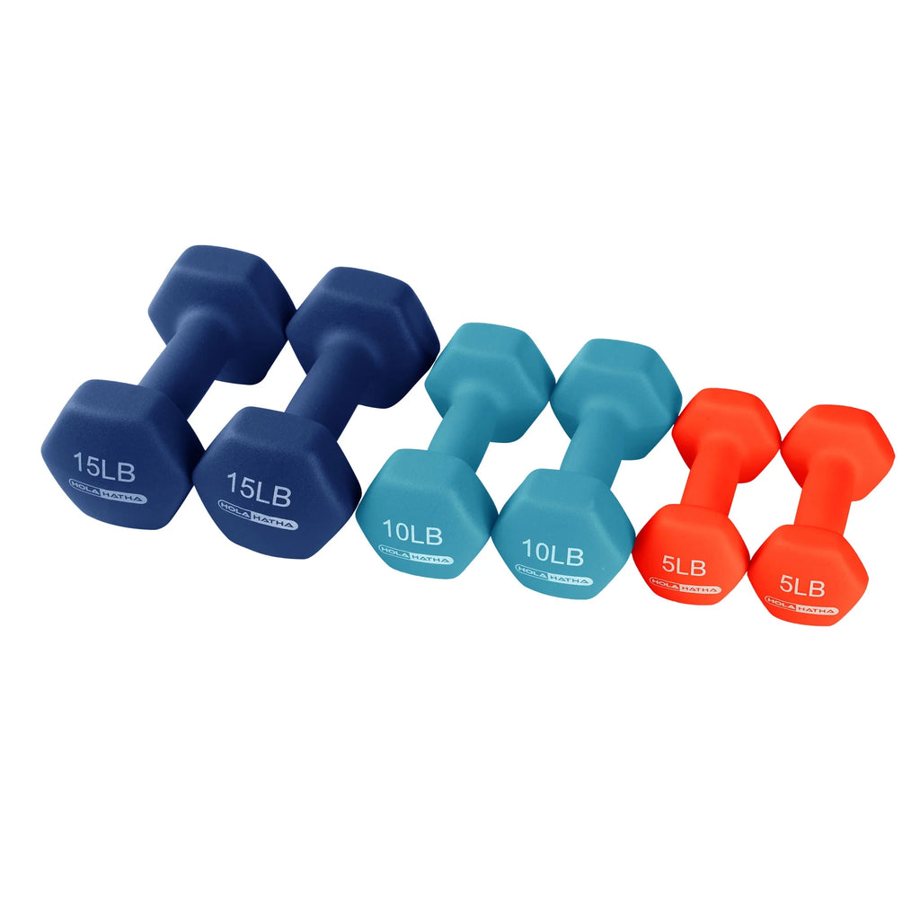 5, 10 & 15 Pound Neoprene Dumbbell Weight Set with Storage Rack J403576