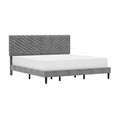 Gray Upholstered Platform King Bed with 2 USB Ports E4991