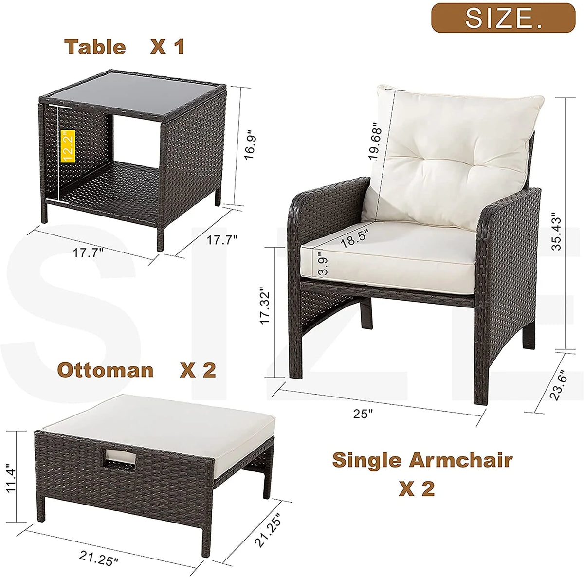 5 Piece PE Wicker Patio Furniture Set with Ottoman I4995