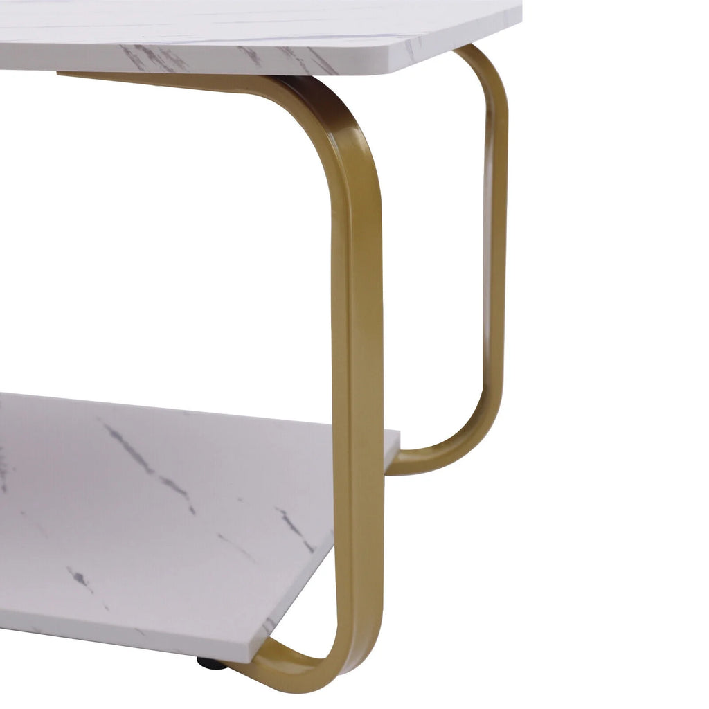 2-Tier Marble Coffee Table with Storage X585307