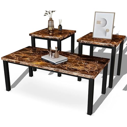 Faux Marble Coffee Table Set of 3 Piece Metal Frame Z9282