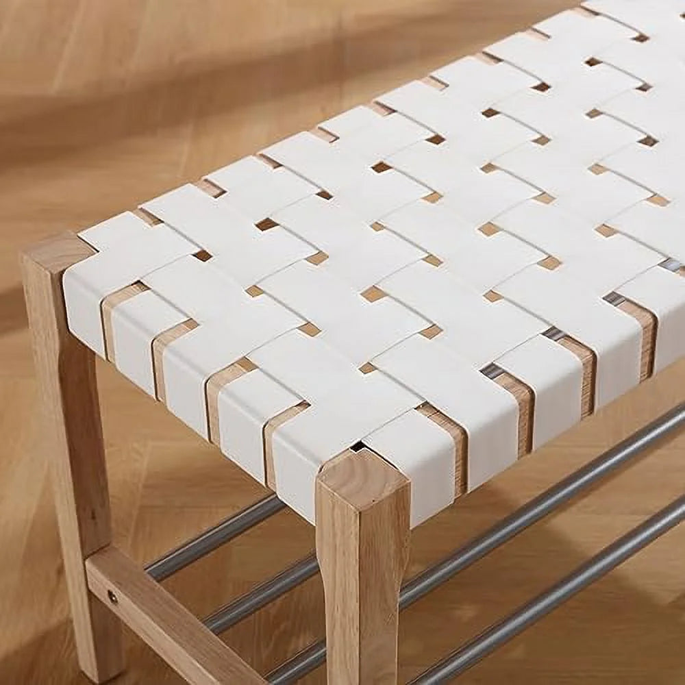 Brown Woven Straps Entryway Bench F46245
