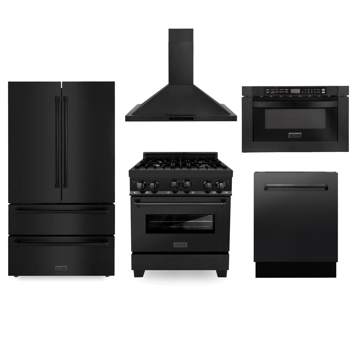30 in. Gas Range, Range Hood, Microwave Oven, Dishwasher, Refrigerator D73108