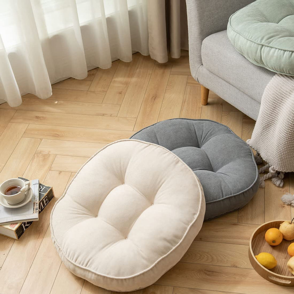 Cream 22x22 Inch Corduroy Round Chair Pad M572