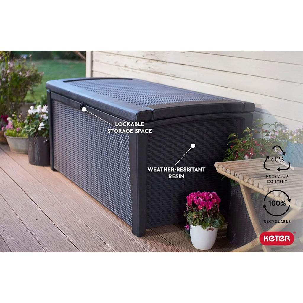 Grey 110 Gallon Plastic Outdoor Storage Deck Box Bench Q74084
