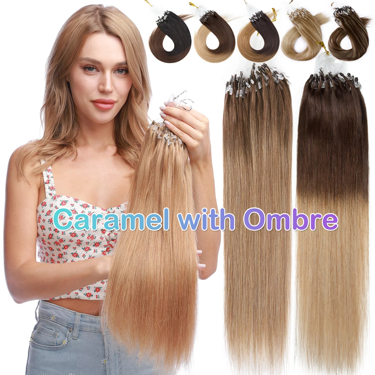 Black Micro Ring Human Hair Extensions 0.5g 100 Strands Y670244