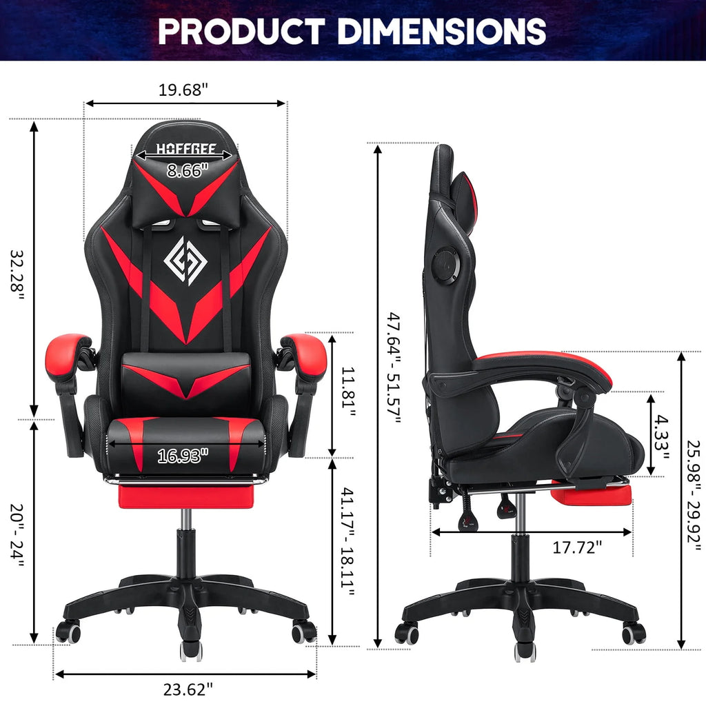 PU Leather Gaming Chair with Footrest and LED Lights E3948