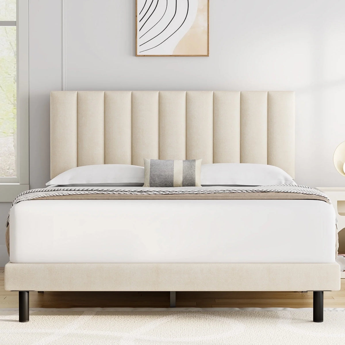 Full Platform Bed Frame with Upholstered Headboard K16836