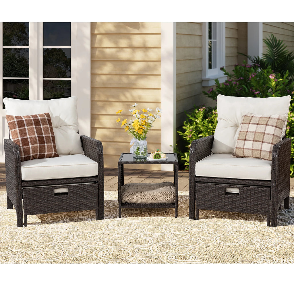 5 Piece PE Wicker Patio Furniture Set with Ottoman I4995