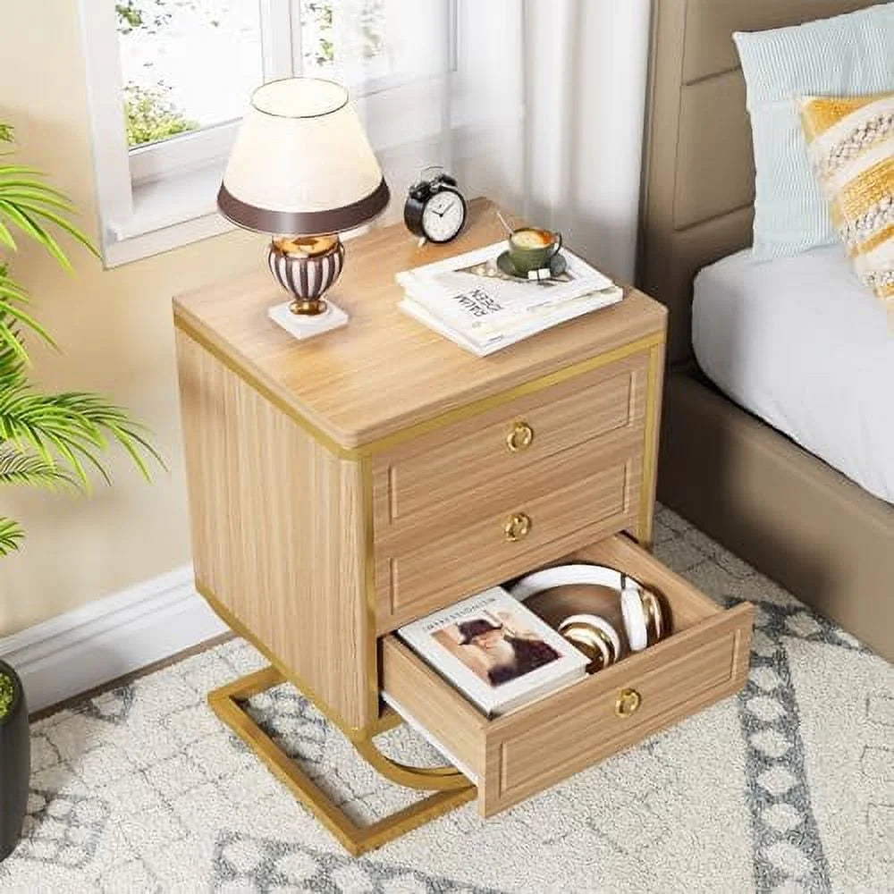 3 Drawer Walnut Wood Nightstand F678