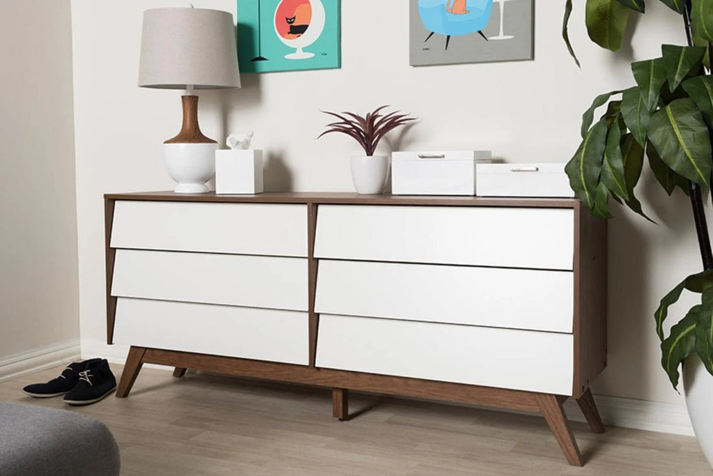 6 Drawer Double Dresser White Walnut Brown B59185