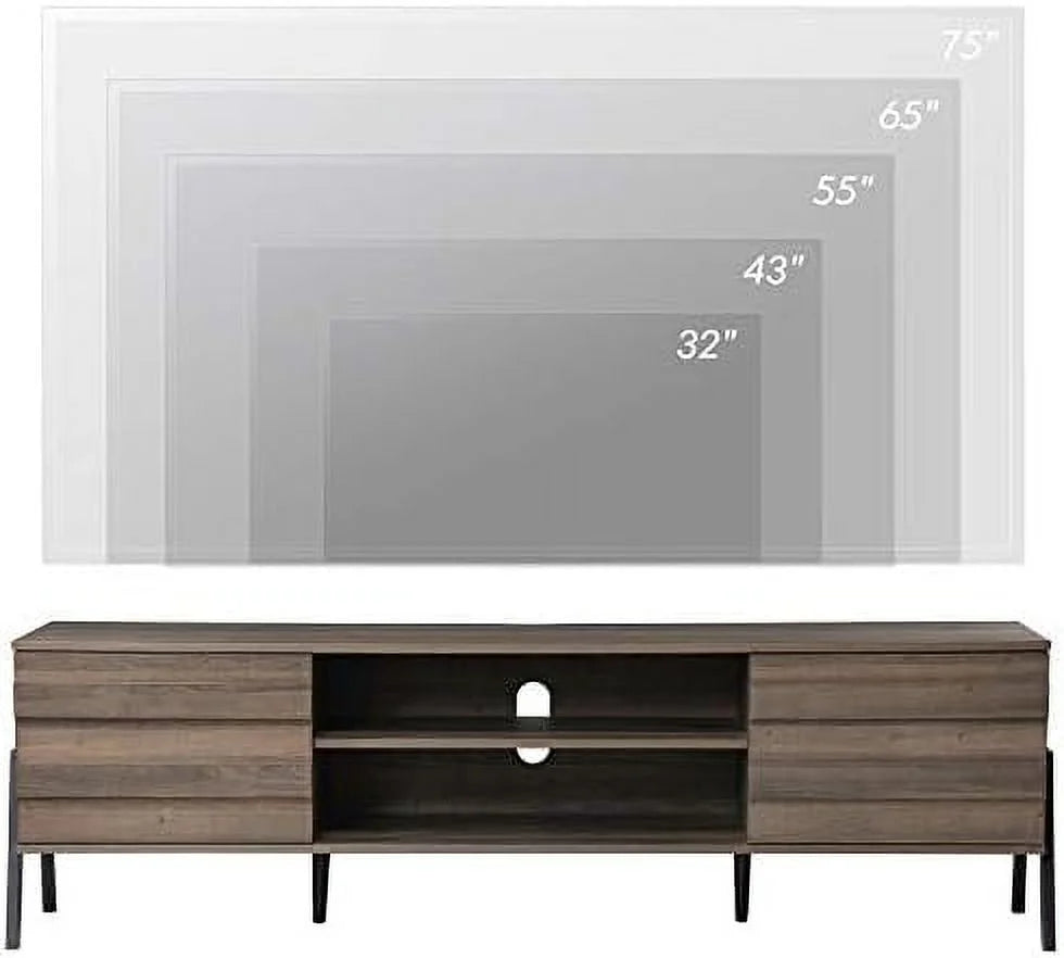 Mid-Century Modern TV Stand for 75+ Inch TV with Cabinet & Metal Leg B34763