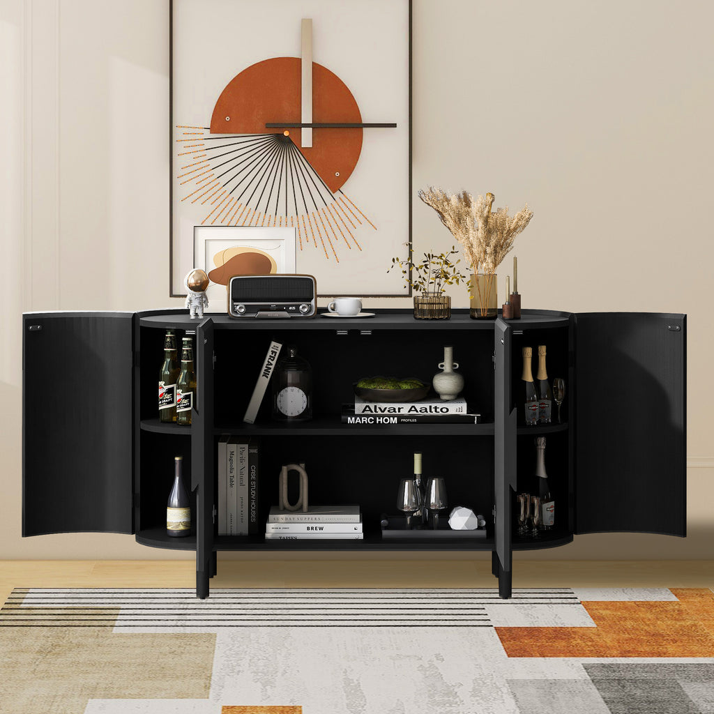 Black Curved Sideboard Cabinet with Adjustable Shelves D642764