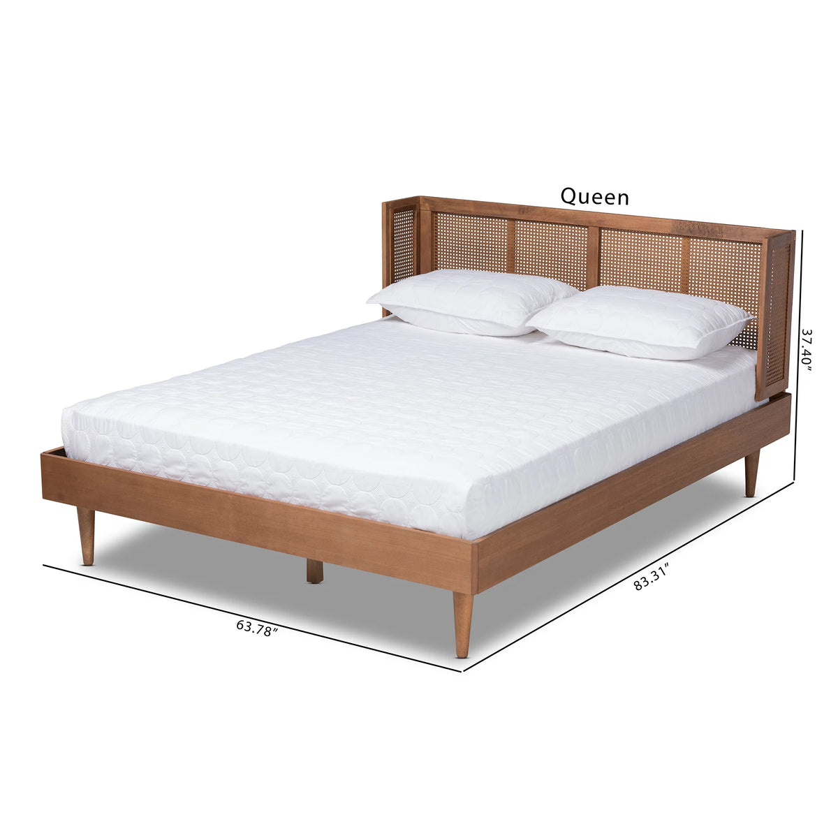 King Size Wood and Synthetic Rattan Platform Bed T4014