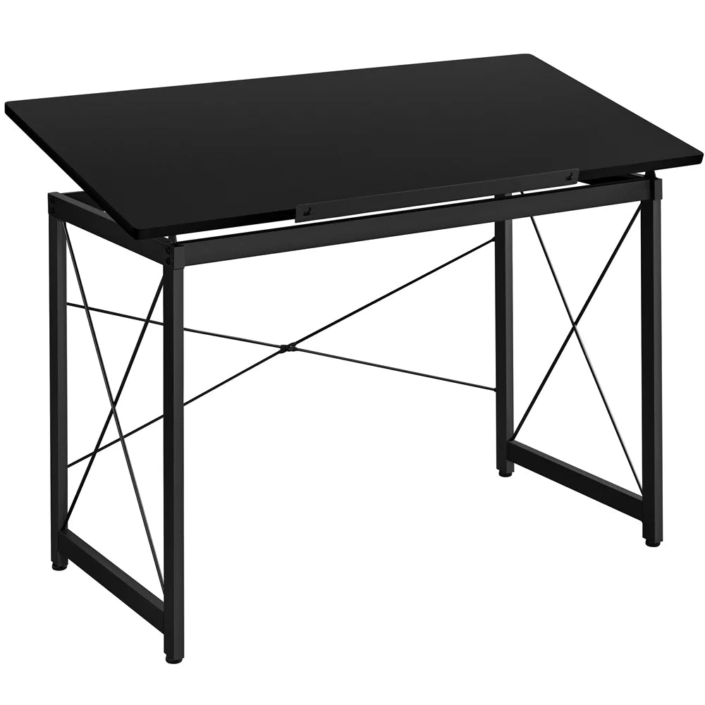 Black Height-Adjustable Drafting Table and Mesh Office Chair Set L979