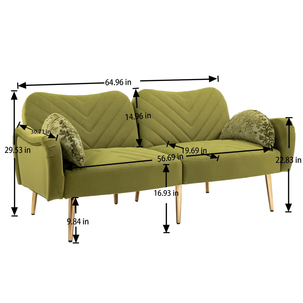 65" Green Upholstered Convertible Sleeper Sofa Bed S1656