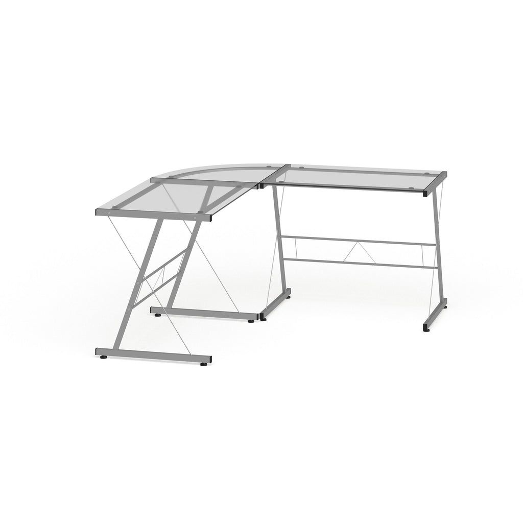 L-Shaped Clear Glass and Metal Corner Desk I756604