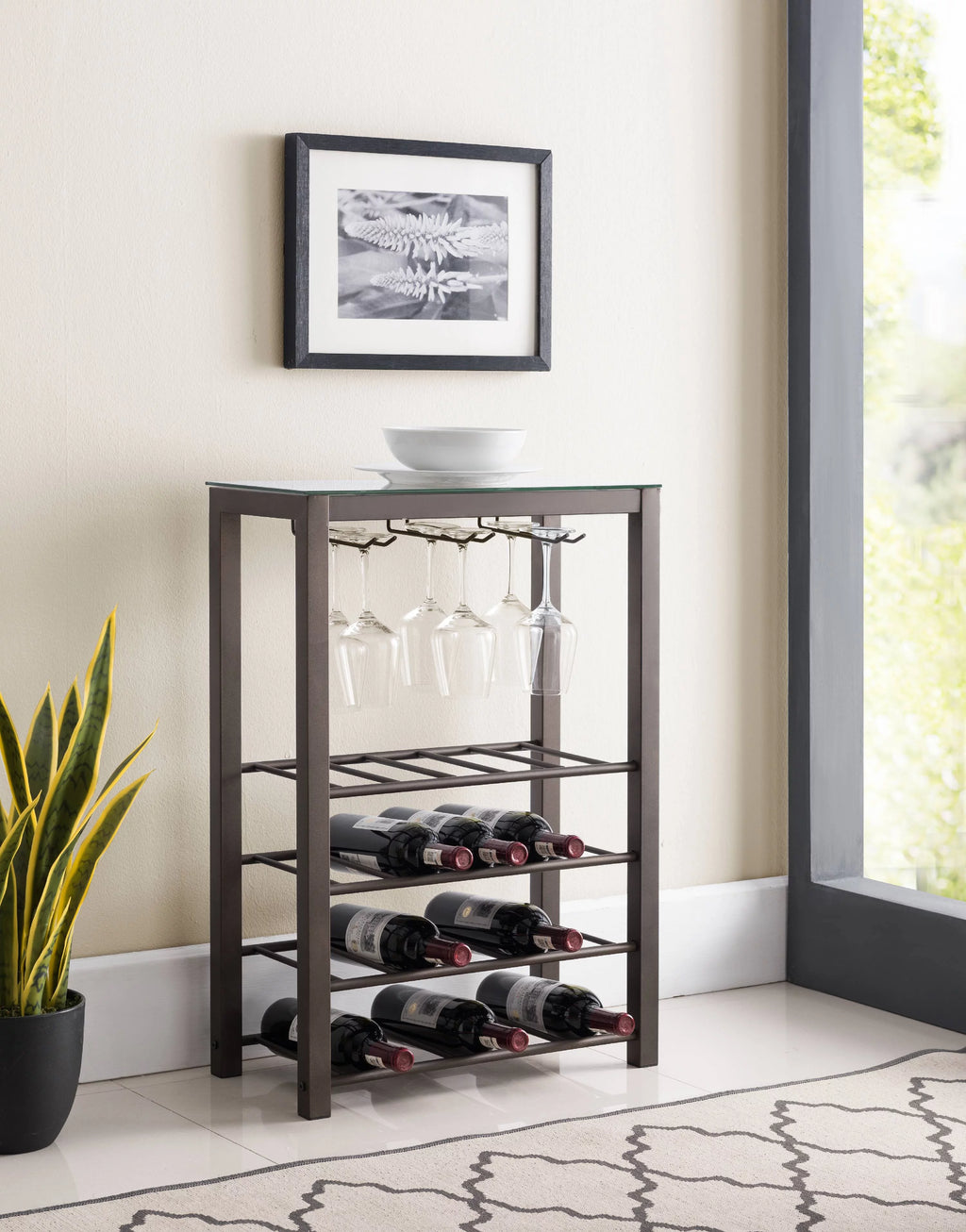 4 Tier Wine Rack with Storage Shelves and Glass Holders N67517