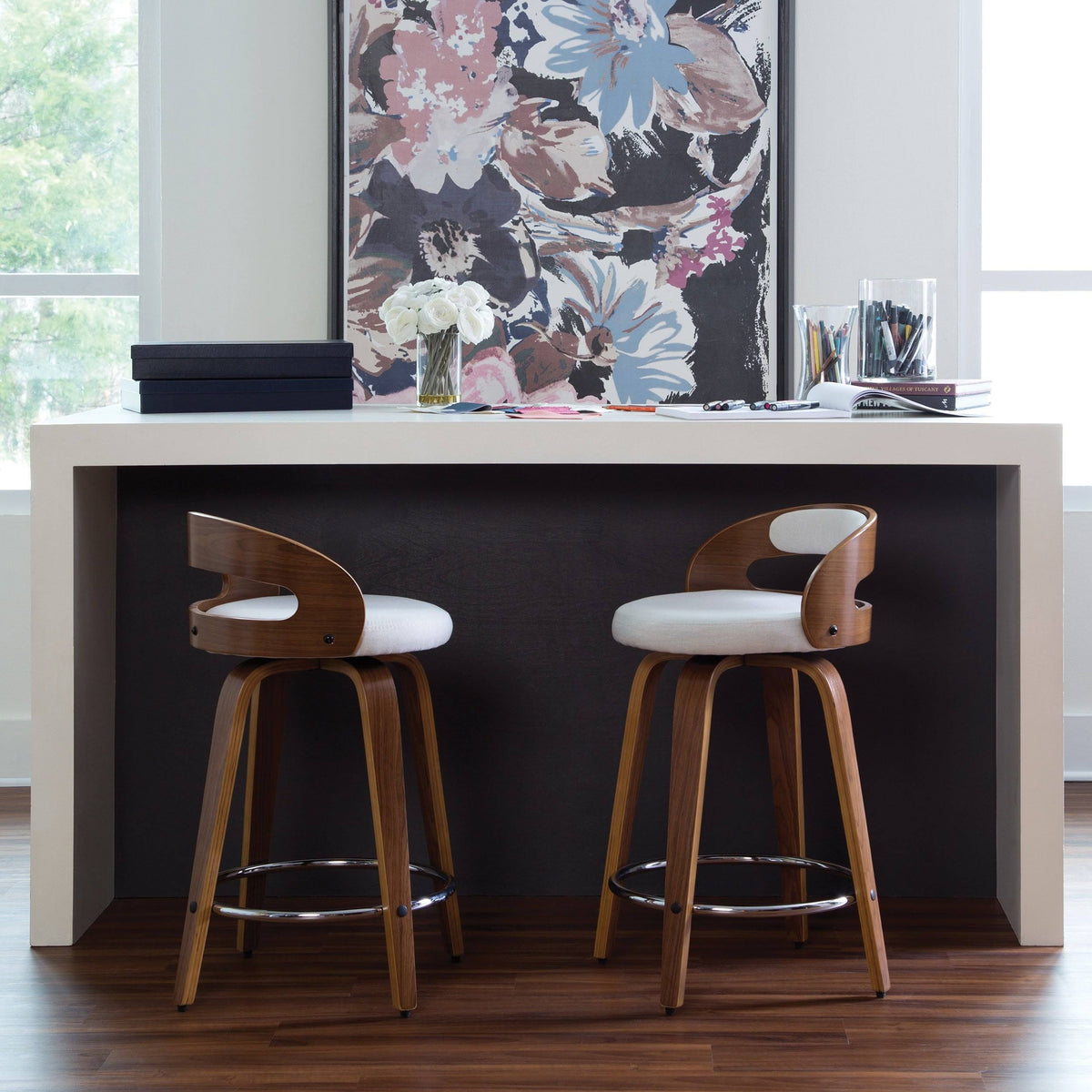 Beige Bentwood Swivel Stool S63131